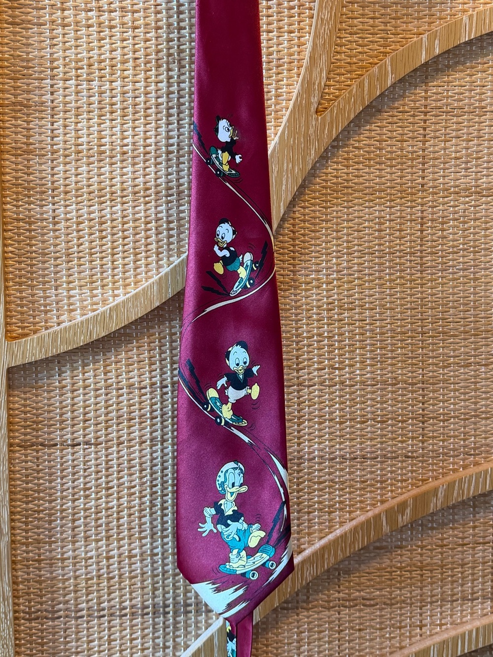 Men's Burgundy Novelty Tie with Cartoon Character Design